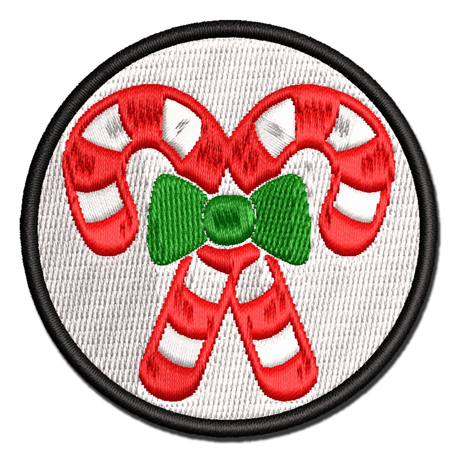 Candy Canes with Bow Christmas Applique Multi-Color Embroidered Hook & Loop Patch - 3.5 Inch Large