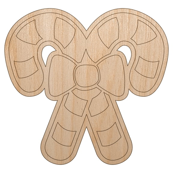 Candy Canes with Bow Christmas Wood Shape Unfinished Piece Cutout Craft DIY Projects - 4.70 Inch Size - 1/8 Inch Thick