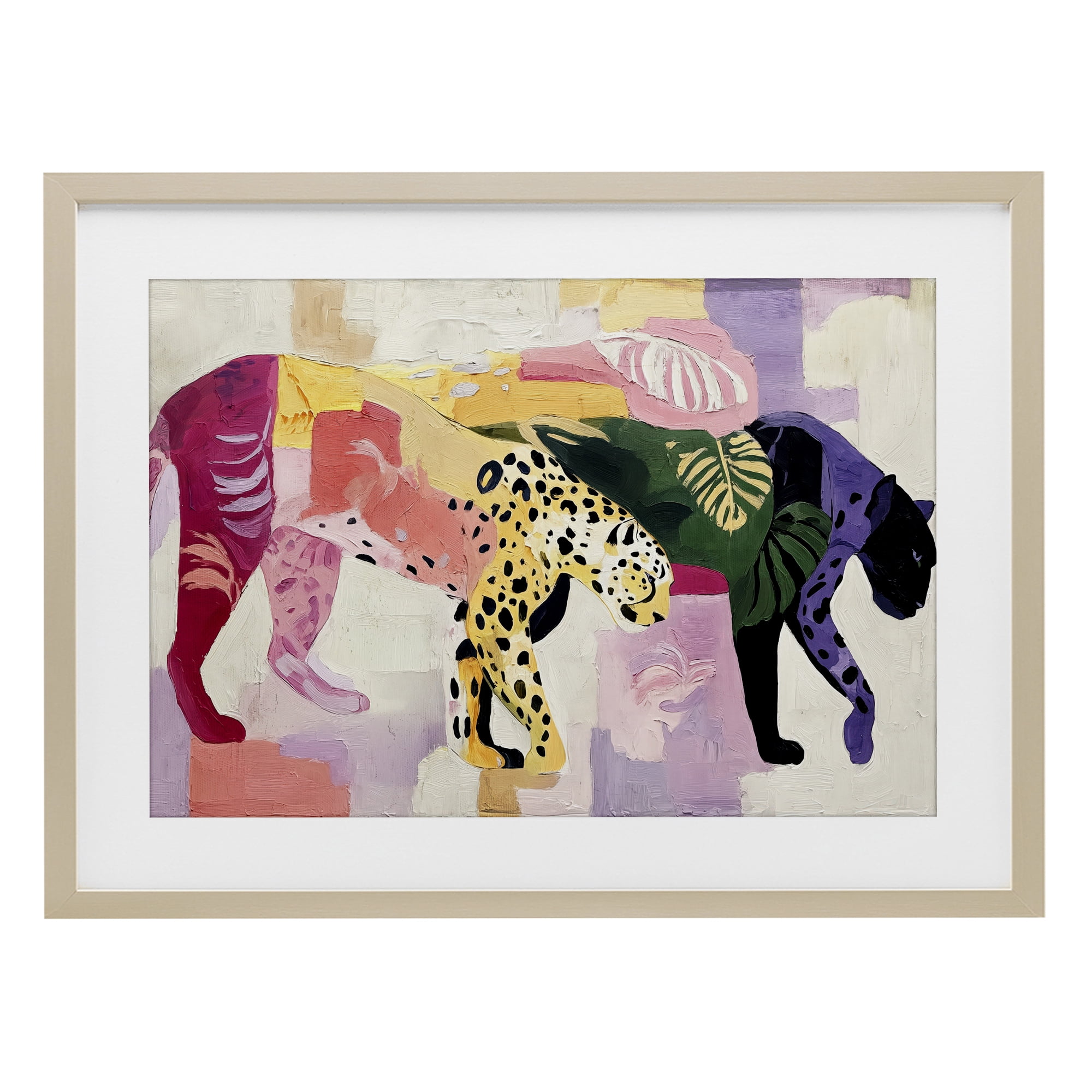 Candy Cats Tropical Wildlife Birch Framed Print Under Glass, design by Annabelle Hall