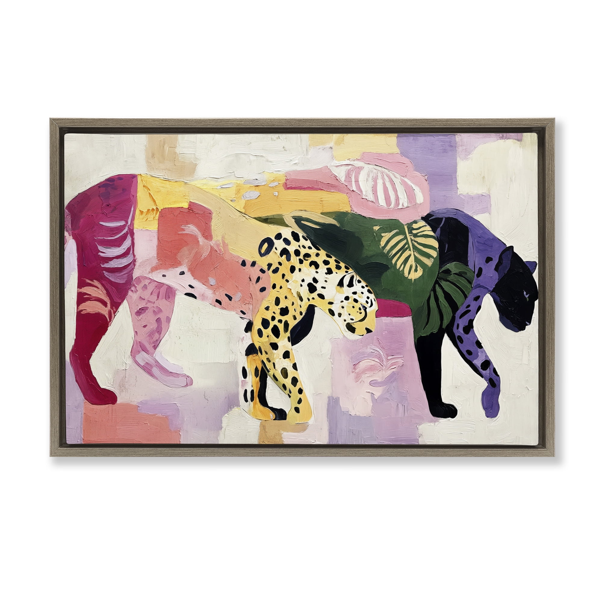 Candy Cats Tropical Wildlife Brown Framed Floater Canvas Wall Art, design by Annabelle Hall