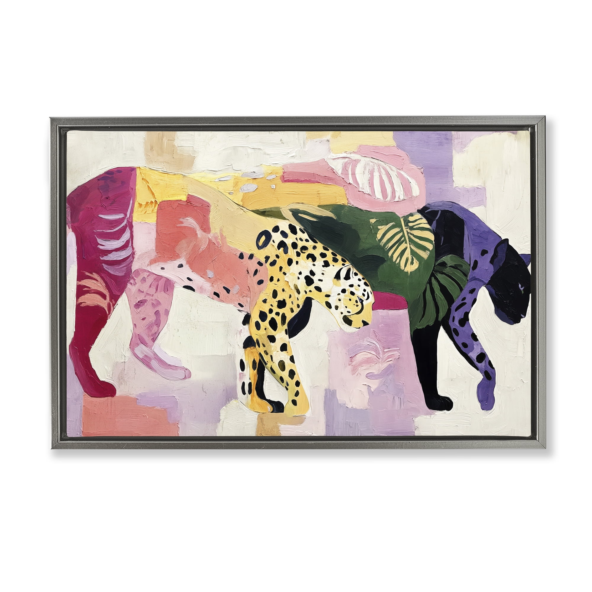 Candy Cats Tropical Wildlife Gray Framed Floater Canvas Wall Art, design by Annabelle Hall
