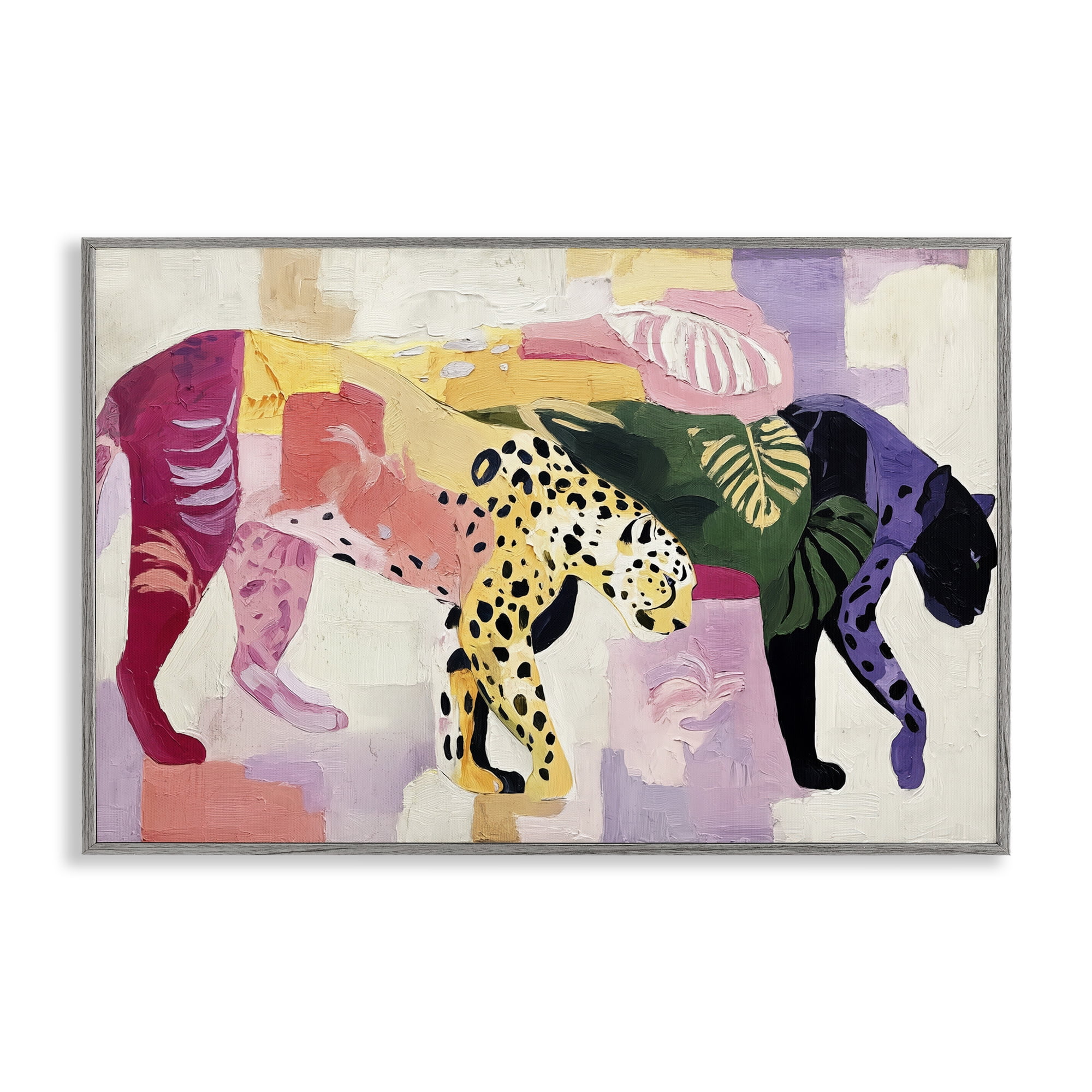 Candy Cats Tropical Wildlife Gray Framed Giclee Art, design by Annabelle Hall