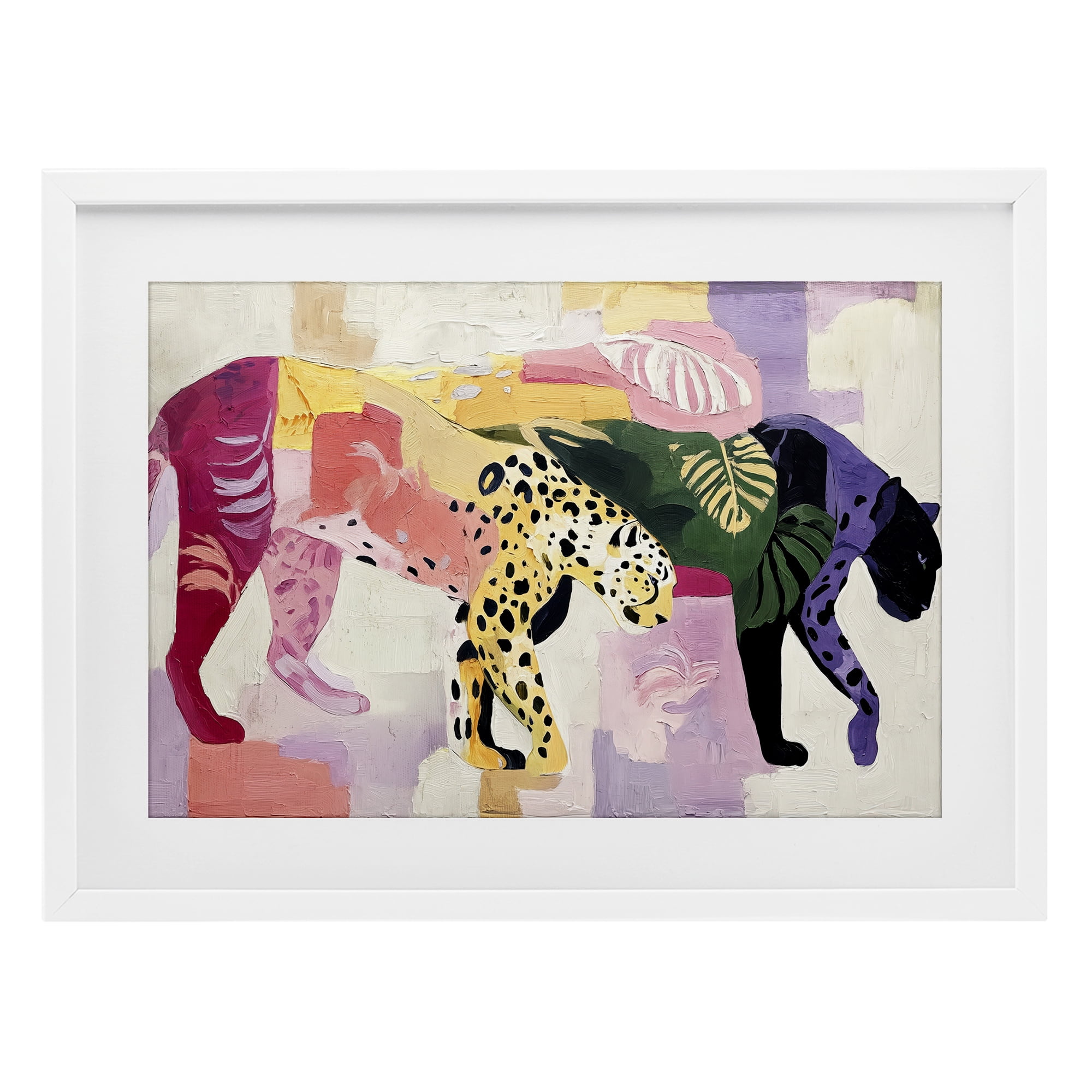 Candy Cats Tropical Wildlife White Framed Print Under Glass, design by Annabelle Hall