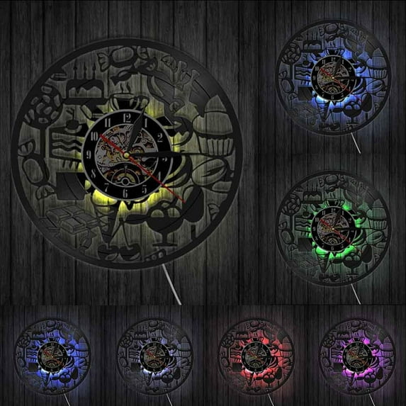 Candy Chocolate Ice Cream Wall Clock Vinyl Record Clock Cakes Time Clock Vintage Sweet Foods Gift Decorative Kitchen Wall Clock