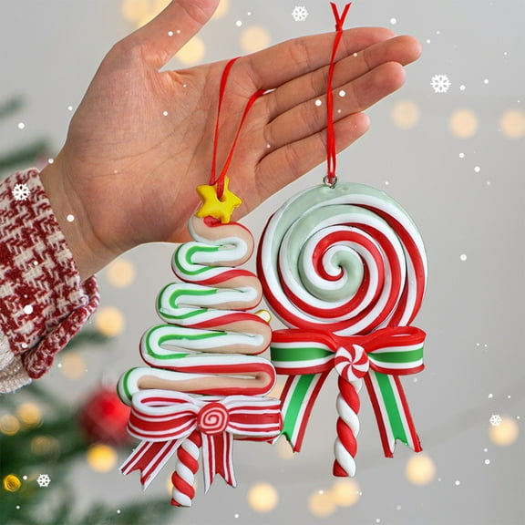 Candy Christmas Tree Decorations,Christmas Decorations,Christmas Lollipop Ornaments- Christmas Candies Polymer Clay Ornament- Xmas Decor Candy Cane Hanging Decorations for Tree(A 1pc 3.5in)