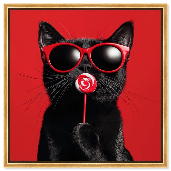 Candy Coated Coolness Canvas Cute Cat Art Prints by Art Remedy, Gold Frame, 16" x 16"