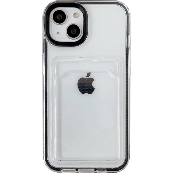 Candy Color Card Holder Clear Shockproof Soft Compatible with iPhone Case (Black,iPhone 14 Plus)