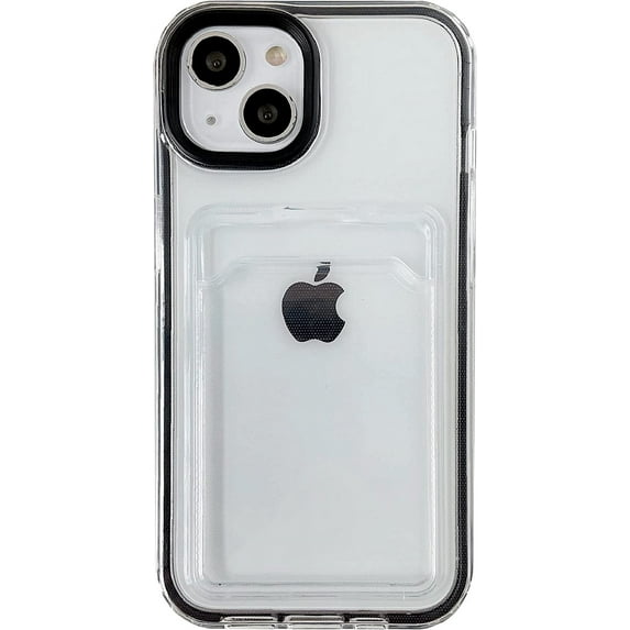 Candy Color Card Holder Clear Shockproof Soft Compatible with iPhone Case (Black,iPhone 14 Pro)