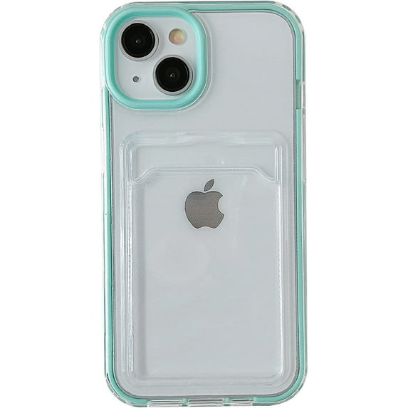 Candy Color Card Holder Clear Shockproof Soft Compatible with iPhone Case (Blue,iPhone 14 Plus)