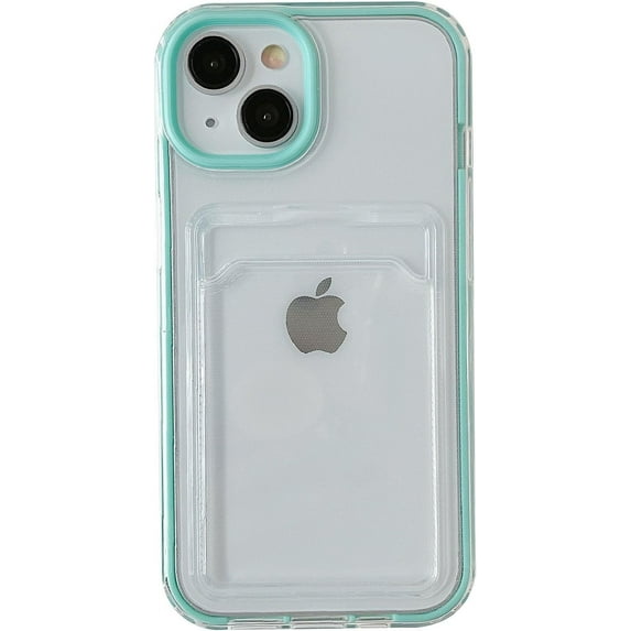 Candy Color Card Holder Clear Shockproof Soft Compatible with iPhone Case (Blue,iPhone 15 Pro)
