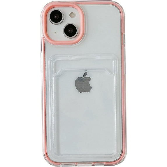 Candy Color Card Holder Clear Shockproof Soft Compatible with iPhone Case (Pink,iPhone 13 Pro Max)