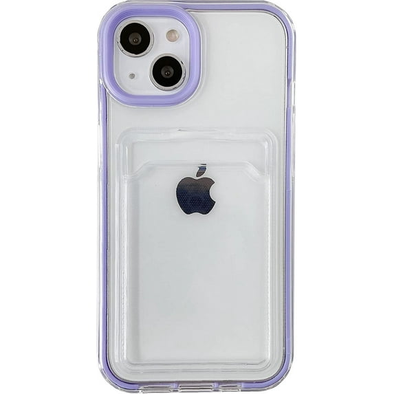 Candy Color Card Holder Clear Shockproof Soft Compatible with iPhone Case (Purple,iPhone 14 Pro)
