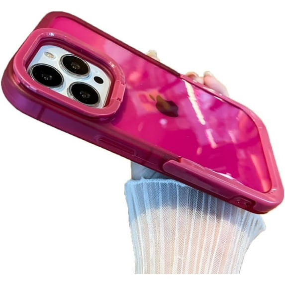 Candy Color Fold Stand Camera Lens Holder Clear Soft Phone Case Compatible with iPhone Case (Red,iPhone 14)