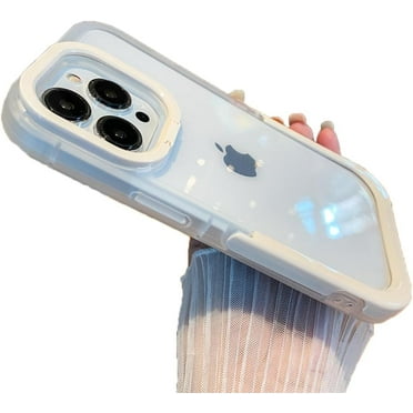 Candy Color Fold Stand Camera Lens Holder Clear Soft Phone Case Compatible with iPhone Case (White,iPhone 13 Pro)