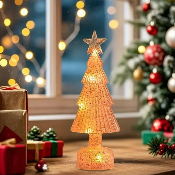 Candy Color Glowing Christmas Tree Desktop Ornament 6in Plastic LED Light Up Mini Tabletop Night Light Home Scene Ambience Holiday Gift for Bedroom Office Living Room Decor
