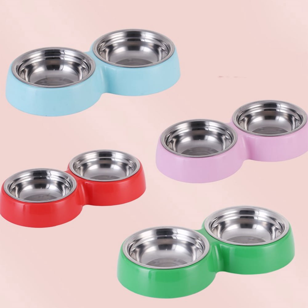 1pc Candy Color Stainless Steel Double Bowls Pet Bowls, Plastic Cat Bowls Suitable For Indoor And Outdoor Cat And Dog Feeding And Watering P 70694439