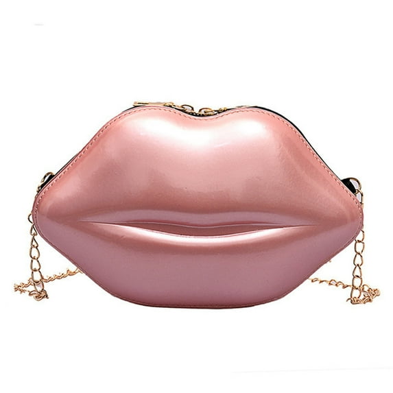 Candy Color Plastic Crossbody Bag Lip Shape Shoulder Evening Purse with Chain