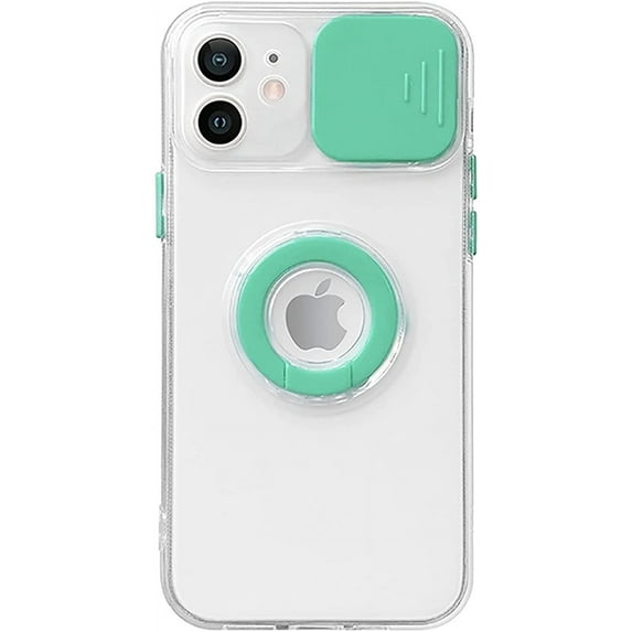 Candy Color Ring Holder Slide Lens Camera Cover Protection Clear Soft Compatible with iPhone Case (Mint,iPhone 8/7 Plus)