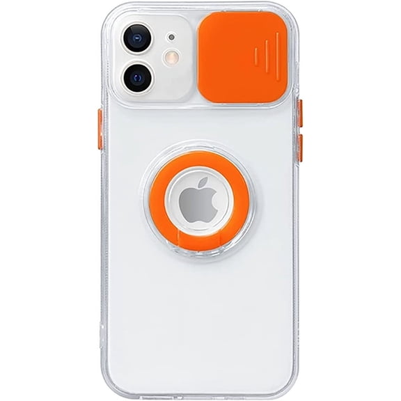 Candy Color Ring Holder Slide Lens Camera Cover Protection Clear Soft Compatible with iPhone Case (Orange,iPhone 13)