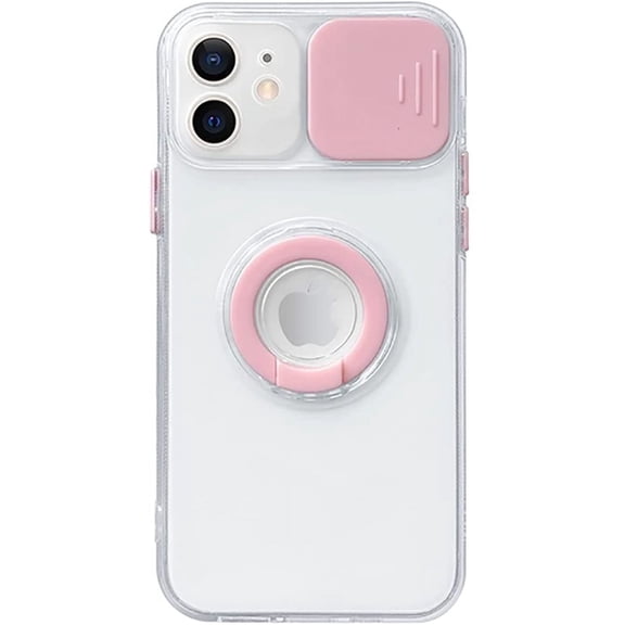 Candy Color Ring Holder Slide Lens Camera Cover Protection Clear Soft Compatible with iPhone Case (Pink,iPhone 12 Pro Max)