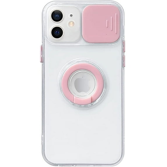 Candy Color Ring Holder Slide Lens Camera Cover Protection Clear Soft Compatible with iPhone Case (Pink,iPhone 13 Pro)