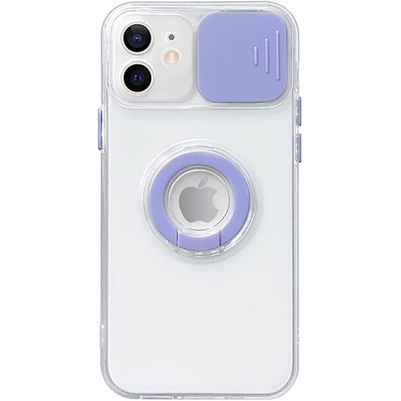 Candy Color Ring Holder Slide Lens Camera Cover Protection Clear Soft Compatible with iPhone Case (Purple,iPhone 8/7 Plus)