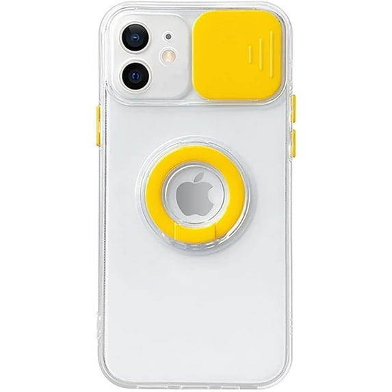 Candy Color Ring Holder Slide Lens Camera Cover Protection Clear Soft Compatible with iPhone Case (Yellow,iPhone 12 Pro Max)
