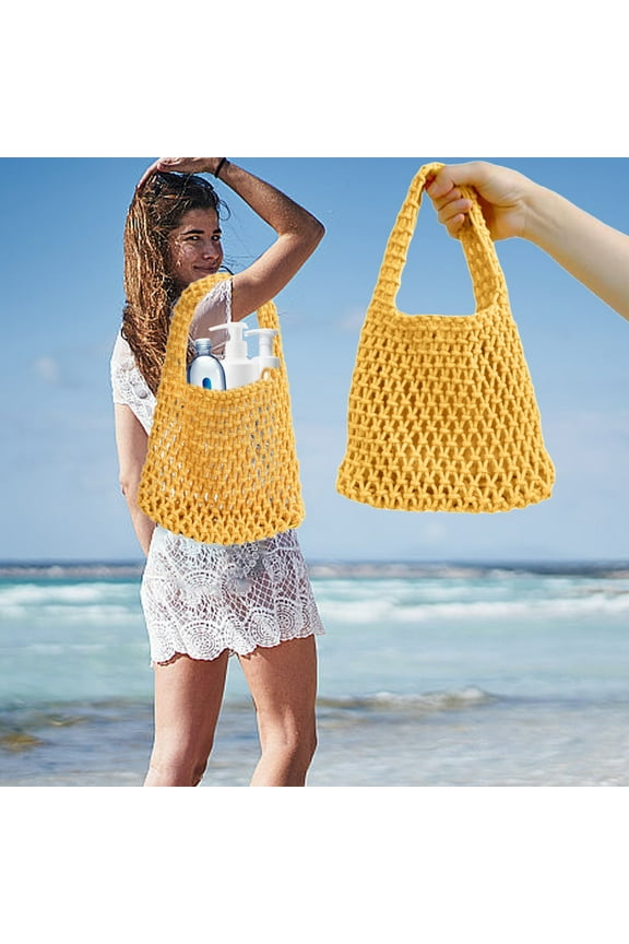 Candy Color Rope Handbag Hand-Woven Bag Women'S Hollow Mesh Bag Beach Vacation