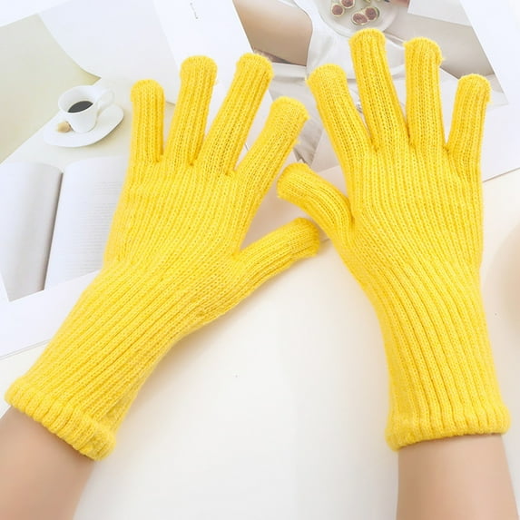 Candy Color Solid Knit Gloves, Full Coverage Touchscreen Gloves, Viral Style Stretch Gloves, Women's All-Finger Texting Gloves, Soft Winter Fashion Gloves Yellow