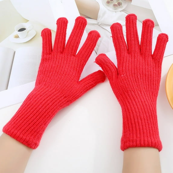 Candy Color Solid Knit Gloves, Full Coverage Touchscreen Gloves, Viral Style Stretch Gloves, Women's All-Finger Texting Gloves, Soft Winter Fashion Gloves Red