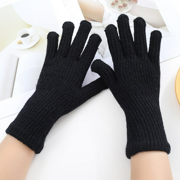 Candy Color Solid Knit Gloves, Full Coverage Touchscreen Gloves, Viral Style Stretch Gloves, Women's All-Finger Texting Gloves, Soft Winter Fashion Gloves Black