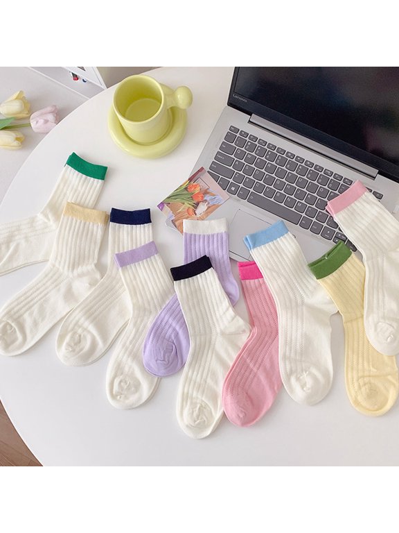 Candy-Colored Socks for Women , , Colorblocked Thin Stockings , Cute Cotton Socks , Size One Size , 10 Pairs