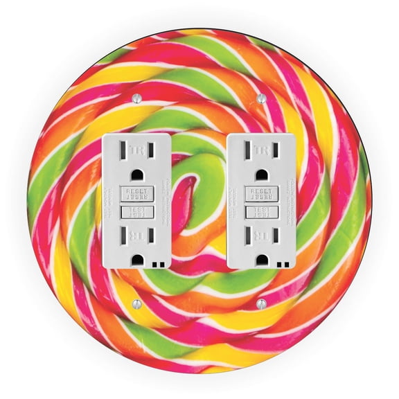 Candy Colors Lolly Design - Round Light Switch Plate Cover - Double GFI