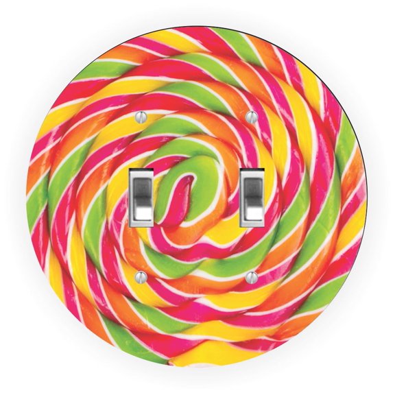 Candy Colors Lolly Design - Round Light Switch Plate Cover - Double Toggle