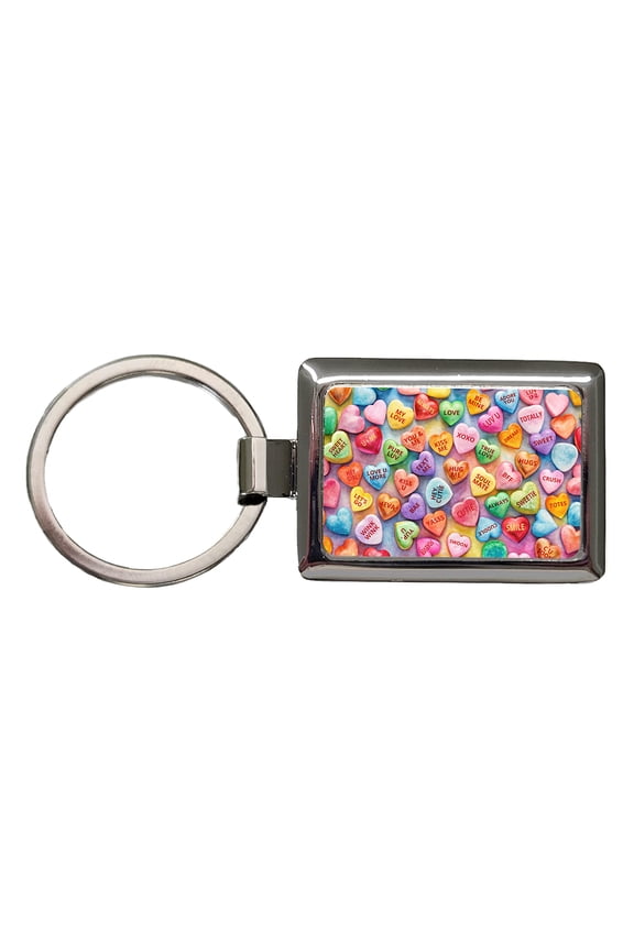 Candy Conversation Hearts Candy Valentine's Day Love Metal Rectangle Keychain