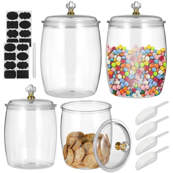 Candy and Cookie Jars, Plastic Storage Jars with Lids for Food, 2.2L x 2PCS, 3.8L x 2PCS, Multi-Functional Airtight Containers with Labels, Scoops, Stickers for Grains Nuts Snacks