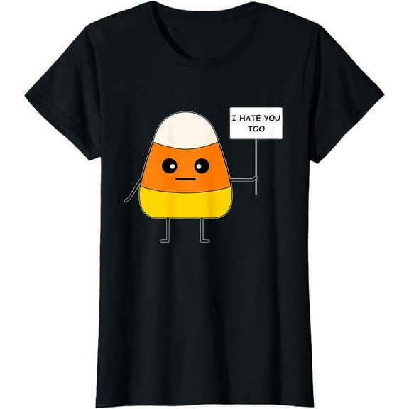 Candy Corn Funny Halloween T-Shirt,Graphic Tees, Men's Crew neck Tops，Comfortable and breathable，Classic，cotton，black，S-5XL