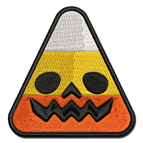 Candy Corn Jack O Lantern Face Halloween Applique Multi-Color Embroidered Iron-On Patch - 2.0 Inch Mini
