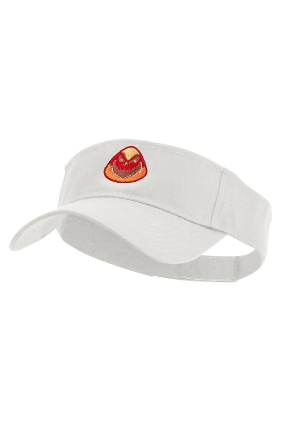 Candy Corn Monster Embroidered Cotton Twill Sun Visor - White OSFM