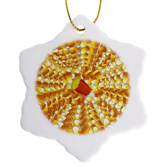 3drose, Candy Corn Pattern, 3 inch Snowflake Porcelain Ornament