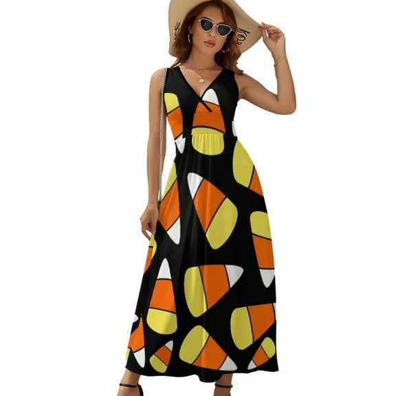 Candy Corn Pattern Halloween Dress Fashion Boho Beach Long Dresses Female Party Printed Maxi Dress