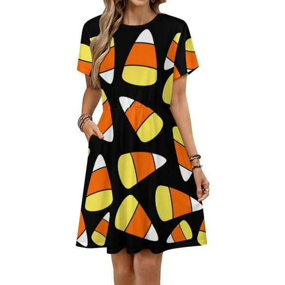 Candy Corn Pattern Halloween Dress Summer Street Style Dresses Female Short Sleeve Printed Sundress