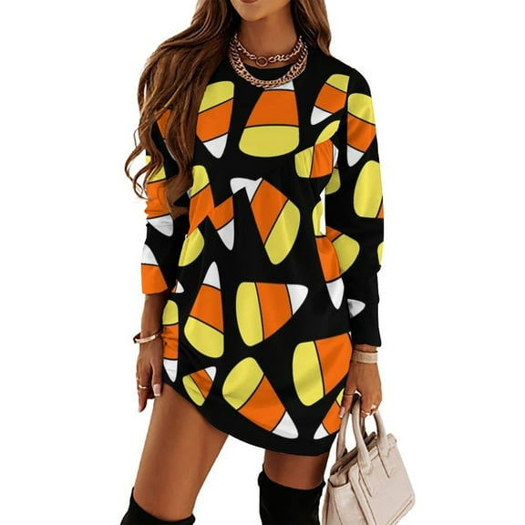 Candy Corn Pattern Halloween Loose Dress Evening Dress Summer Dresses for Women Luxury Dress Long Sleeved Dress