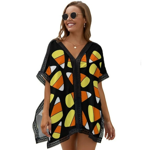 Candy Corn Pattern Halloween Women's Swimsuit Coverup Summer Beach Cover Up Bathing Suit Dress