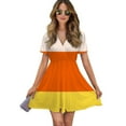 thumbnail image 1 of Candy Corn Pattern Women Dress V-Neck Short Sleeve Flowy Swing Party Midi Dress, 1 of 4