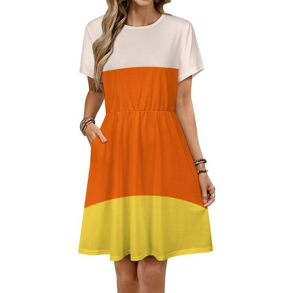 Candy Corn Pattern Women's Dress Short Sleeve Summer Sundress Summer Women Clothes
