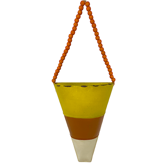 Candy Corn Scones Hanging Half Planter Fall Halloween Metal Decor Rustic Indoor Outdoor Accent Home Office Party Accessory (Wall Planter)
