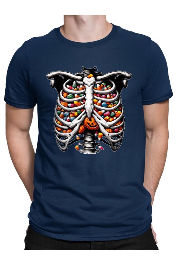 Candy Corn Skeleton Ribcage Halloween Graphic - Men's T-shirt