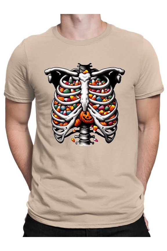 Candy Corn Skeleton Ribcage Halloween Graphic - Men's T-shirt
