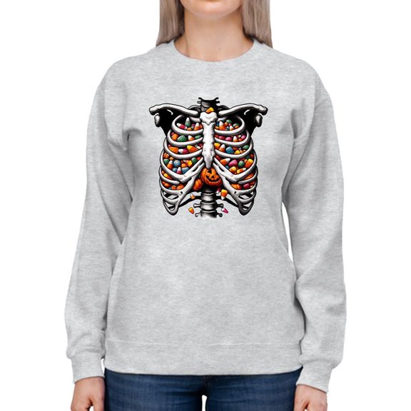 Candy Corn Skeleton Ribcage Halloween Graphic - Women's Sweatshirt